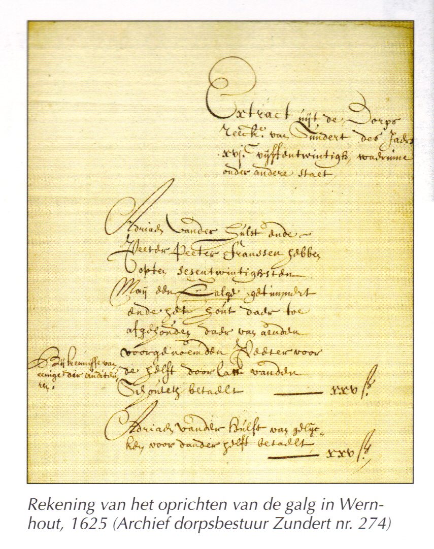 Historische rekening uit 1625 over het oprichten van de galg in Wernhout